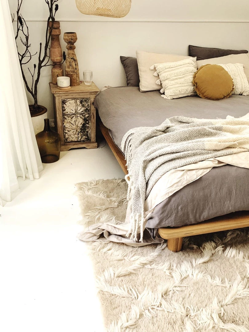 Miss Amara Simrika Cream And Ivory Berber Wool Shag Rug All Rugs