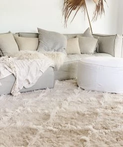 Miss Amara Simrika Cream And Ivory Berber Wool Shag Rug All Rugs