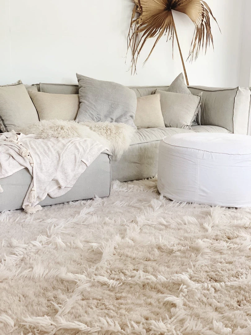 Miss Amara Simrika Cream And Ivory Berber Wool Shag Rug All Rugs