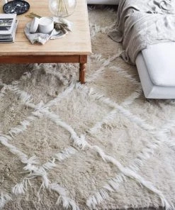 Miss Amara Simrika Cream And Ivory Berber Wool Shag Rug All Rugs