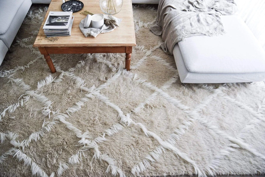 Miss Amara Simrika Cream And Ivory Berber Wool Shag Rug All Rugs