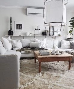 Miss Amara Simrika Cream And Ivory Berber Wool Shag Rug All Rugs