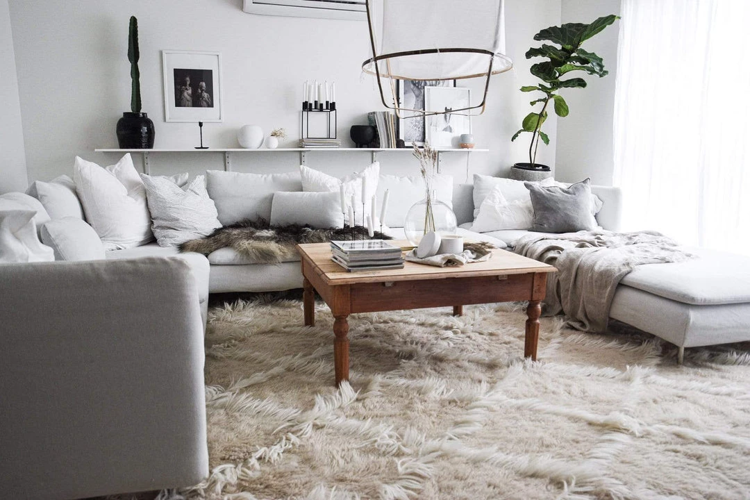 Miss Amara Simrika Cream And Ivory Berber Wool Shag Rug All Rugs