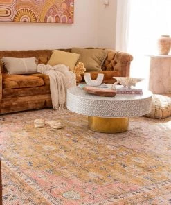 Miss Amara Sissa Mustard And Peach Floral Distressed Rug