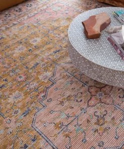 Miss Amara Sissa Mustard And Peach Floral Distressed Rug