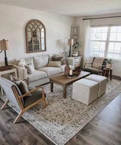 Miss Amara All Rugs Sonia Beige And Grey Floral Pattern Rug