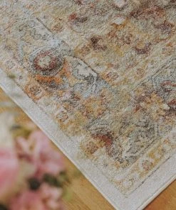 Miss Amara Summer Orange And Blue Multi-Colour Distressed Rug