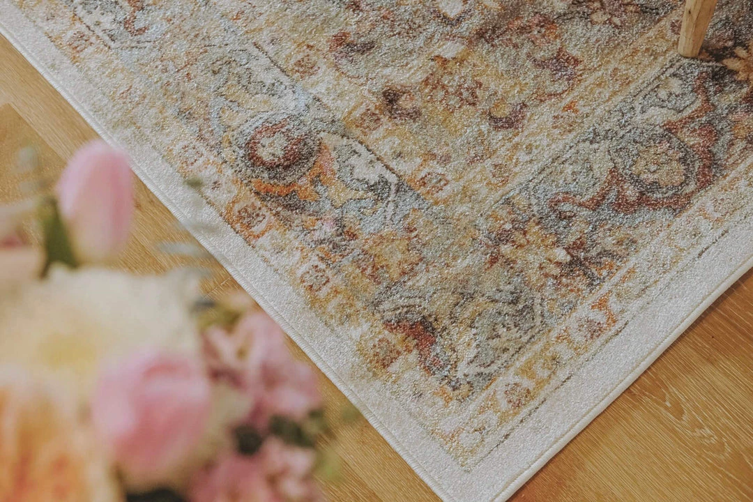 Miss Amara Summer Orange And Blue Multi-Colour Distressed Rug