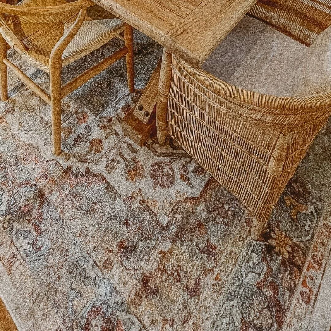 Miss Amara Summer Orange And Blue Multi-Colour Distressed Rug