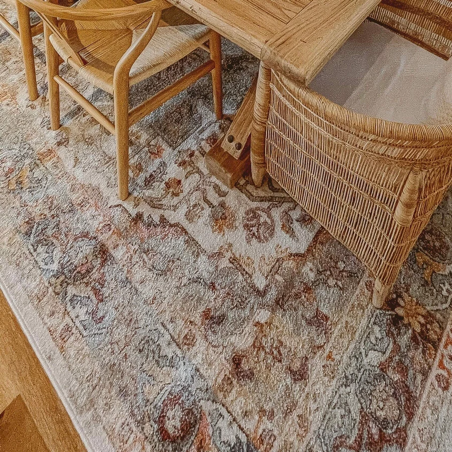 Miss Amara Summer Orange And Blue Multi-Colour Distressed Rug