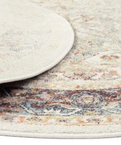 Miss Amara Summer Orange And Blue Multi-Colour Distressed Round Rug All Rugs