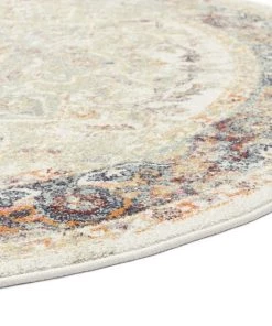 Miss Amara Summer Orange And Blue Multi-Colour Distressed Round Rug All Rugs