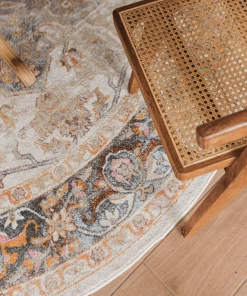 Miss Amara Summer Orange And Blue Multi-Colour Distressed Round Rug All Rugs