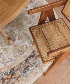 Miss Amara Summer Orange And Blue Multi-Colour Distressed Round Rug All Rugs