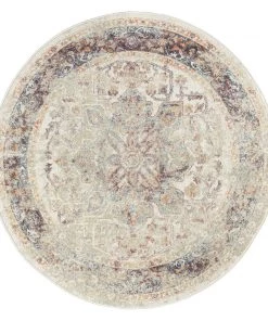 Miss Amara Summer Orange And Blue Multi-Colour Distressed Round Rug All Rugs