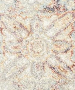 Miss Amara Summer Orange And Blue Multi-Colour Distressed Round Rug All Rugs