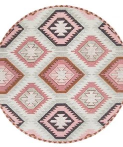 Miss Amara Suzie Pink And Green Pastel Tribal Print Round Rug All Rugs