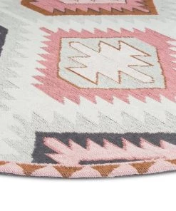 Miss Amara Suzie Pink And Green Pastel Tribal Print Round Rug All Rugs