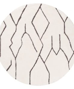 Miss Amara All Rugs Tahlee Cream And Charcoal Grey Tribal Round Shag Rug