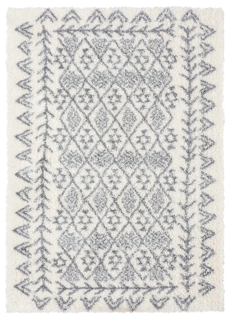 Miss Amara Tahnee Ivory And Grey Tribal Shag Rug