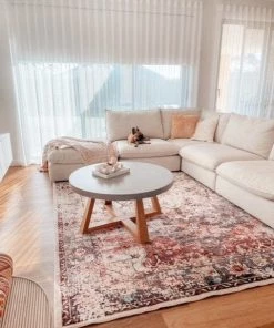 Miss Amara All Rugs Tessa Red And Blue Multicolour Transitional Medallion Rug