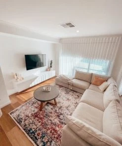 Miss Amara All Rugs Tessa Red And Blue Multicolour Transitional Medallion Rug