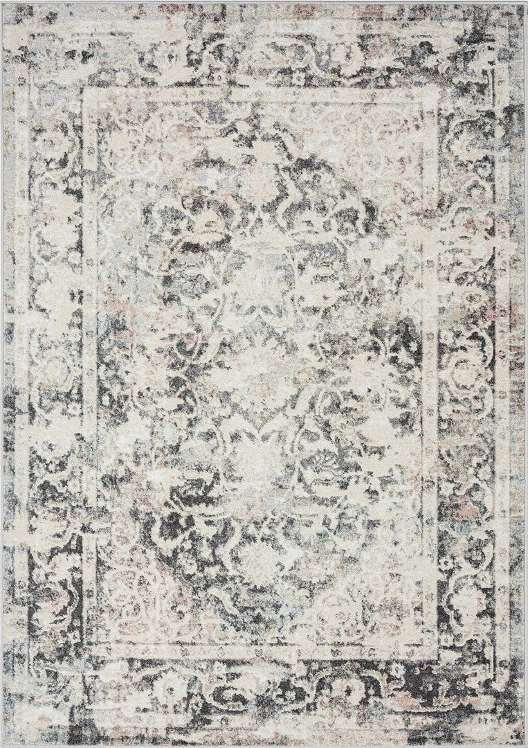 Miss Amara Thea Cream And Grey Traditional Medallion Floral Rug