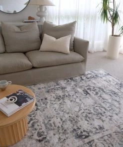 Miss Amara Thea Cream And Grey Traditional Medallion Floral Rug