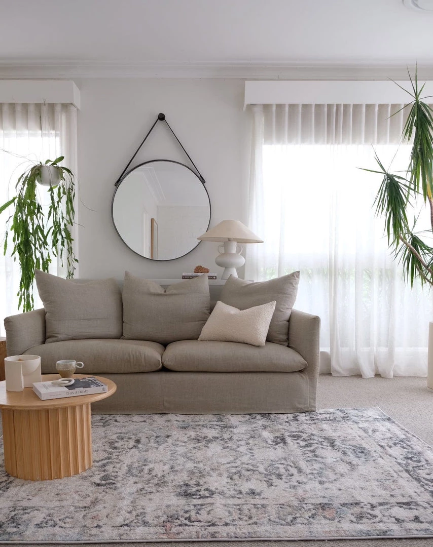 Miss Amara Thea Cream And Grey Traditional Medallion Floral Rug