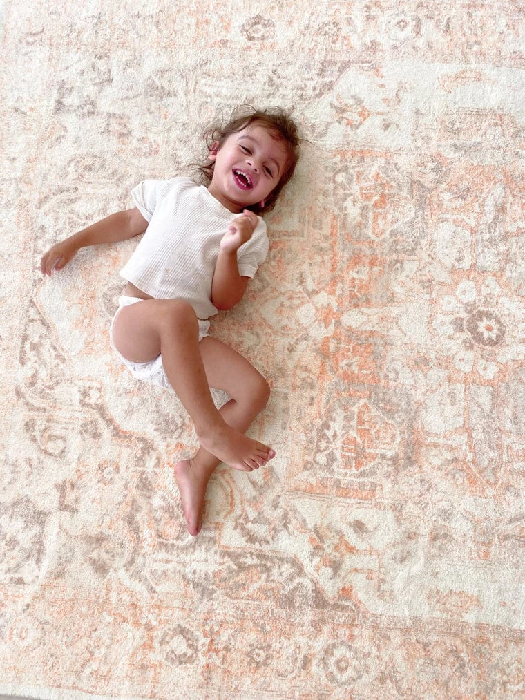 Miss Amara Theodora Orange And Beige Distressed Washable Rug All Rugs