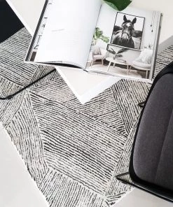 Miss Amara Tilde Charcoal And Ivory Striped Modern Wool Rug All Rugs