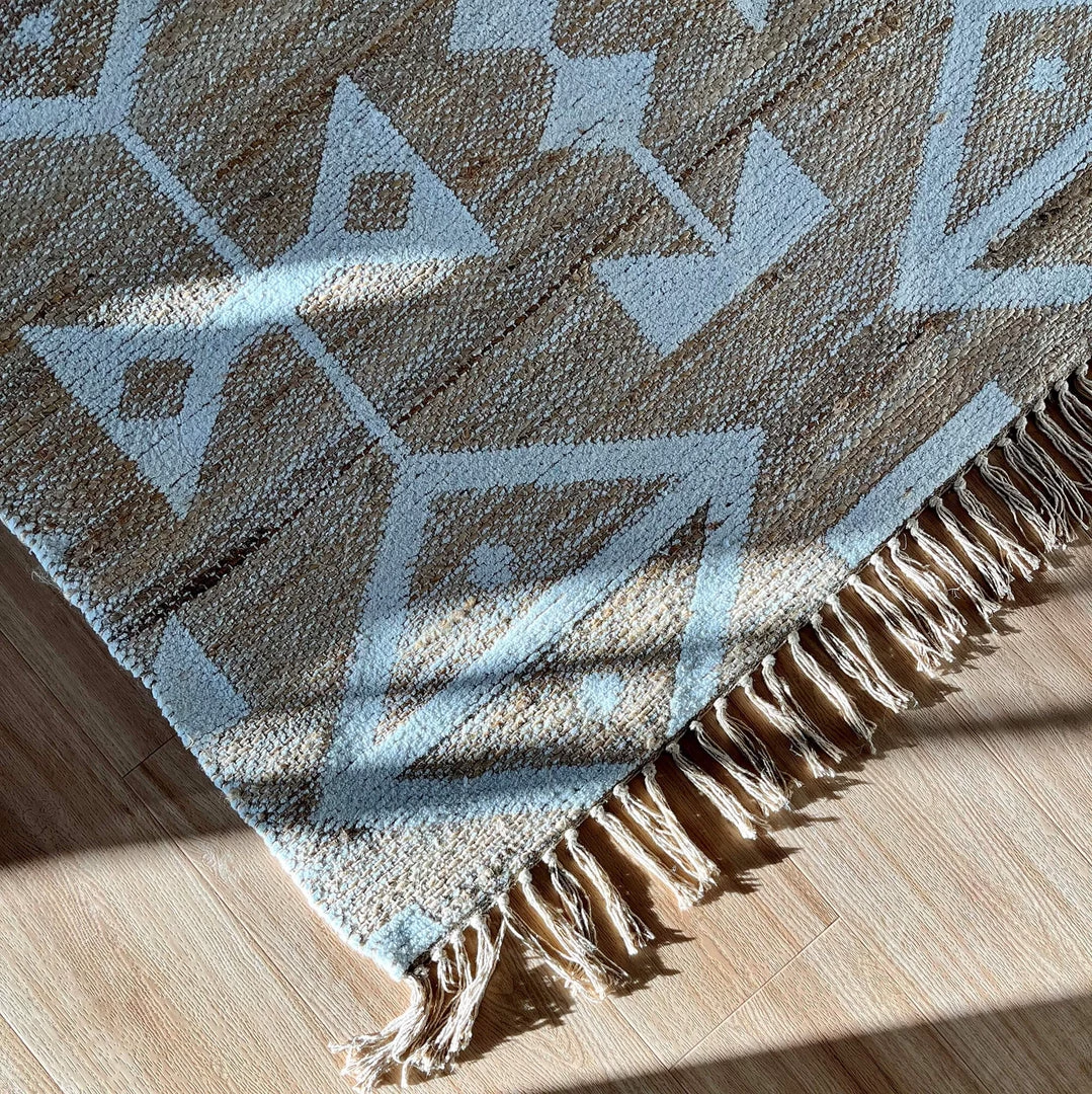 Miss Amara Tracy White And Natural Geometric Reversible Jute Rug All Rugs