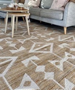 Miss Amara Tracy White And Natural Geometric Reversible Jute Rug All Rugs