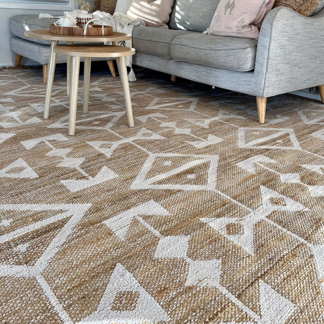Miss Amara Tracy White And Natural Geometric Reversible Jute Rug All Rugs
