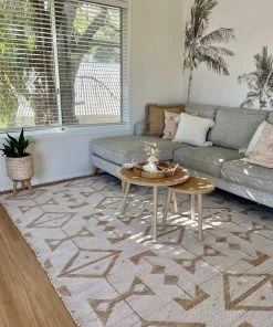 Miss Amara Tracy White And Natural Geometric Reversible Jute Rug All Rugs