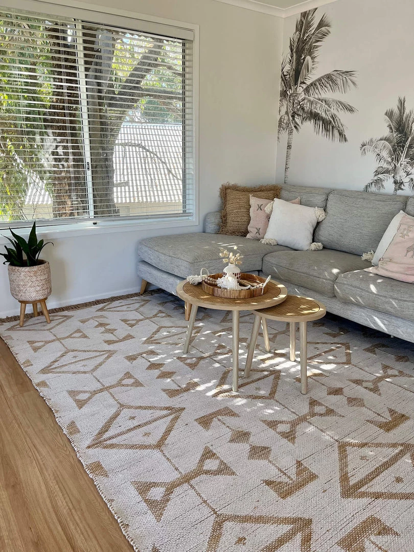 Miss Amara Tracy White And Natural Geometric Reversible Jute Rug All Rugs