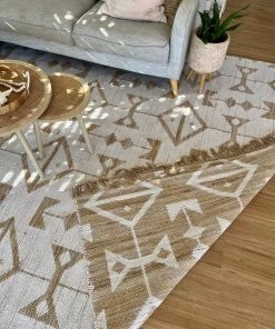 Miss Amara Tracy White And Natural Geometric Reversible Jute Rug All Rugs