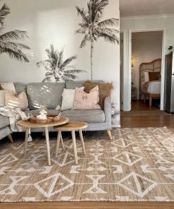 Miss Amara Tracy White And Natural Geometric Reversible Jute Rug All Rugs