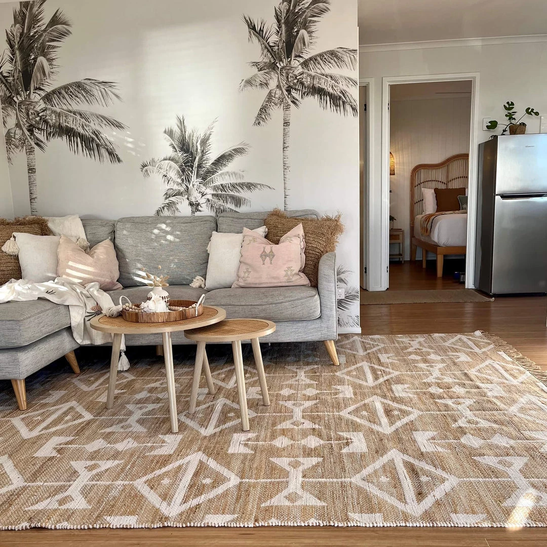 Miss Amara Tracy White And Natural Geometric Reversible Jute Rug All Rugs