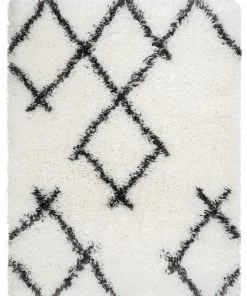 Miss Amara Tuva Ivory And Charcoal Grey Tribal Shag Indoor Mat All Rugs