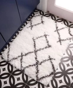 Miss Amara Tuva Ivory And Charcoal Grey Tribal Shag Indoor Mat All Rugs