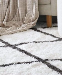 Miss Amara Tuva Ivory And Charcoal Grey Tribal Shag Rug All Rugs