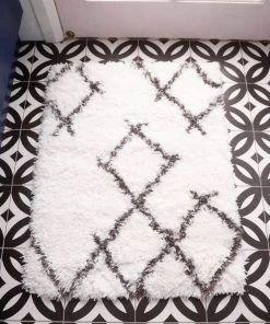 Miss Amara Tuva Ivory And Charcoal Grey Tribal Shag Indoor Mat All Rugs