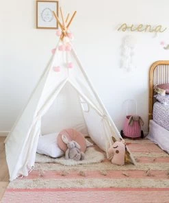 Miss Amara Valentina Pink Tassel Flatweave Cotton Rug