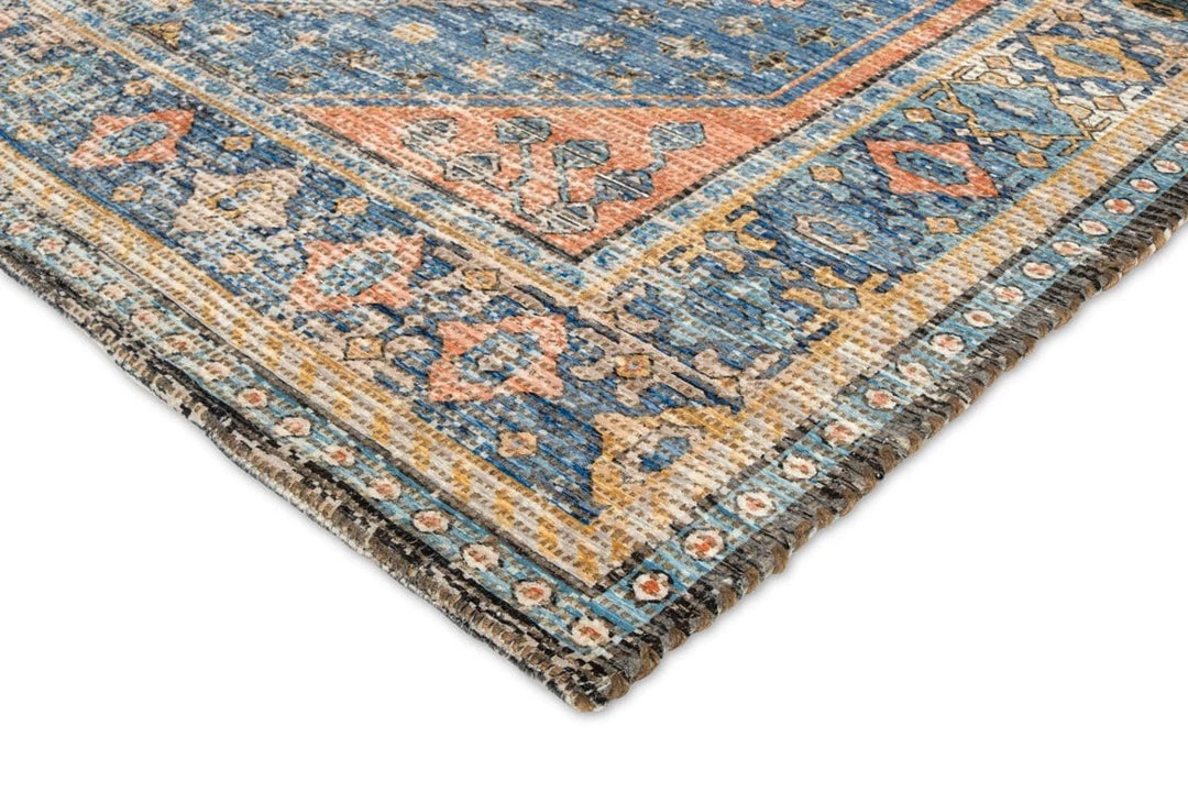 Miss Amara Victorina Blue Orange And Yellow Floral Distressed Rug