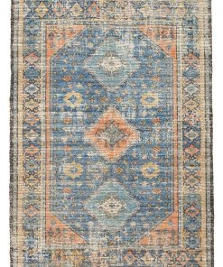Miss Amara Victorina Blue Orange And Yellow Floral Distressed Rug