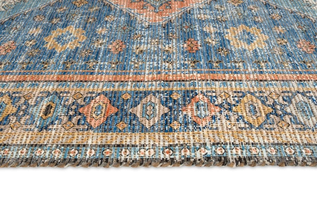 Miss Amara Victorina Blue Orange And Yellow Floral Distressed Rug