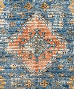 Miss Amara Victorina Blue Orange And Yellow Floral Distressed Rug