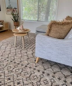 Miss Amara Viola Grey Cream And Black Tribal Rug