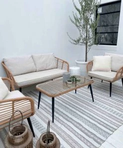 Miss Amara All Rugs Violetta Beige & Grey Tribal Indoor Outdoor PET Rug